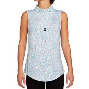 Bad Birdie Women's Sleeveless Top - Light Blue and White cactus pattern size XL
